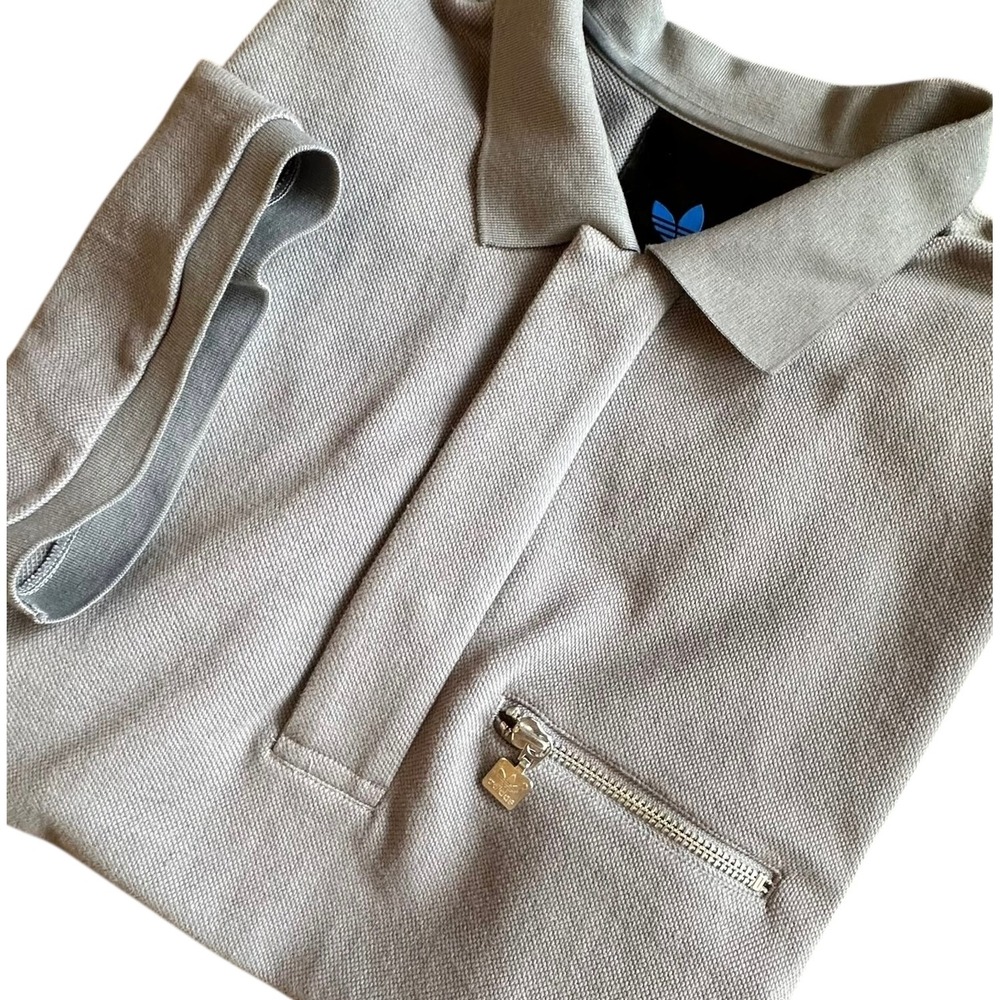 Adidas X Blue Version‎ Polo  Men's Large Gray Tie-Break Snap Button Zip Pocket